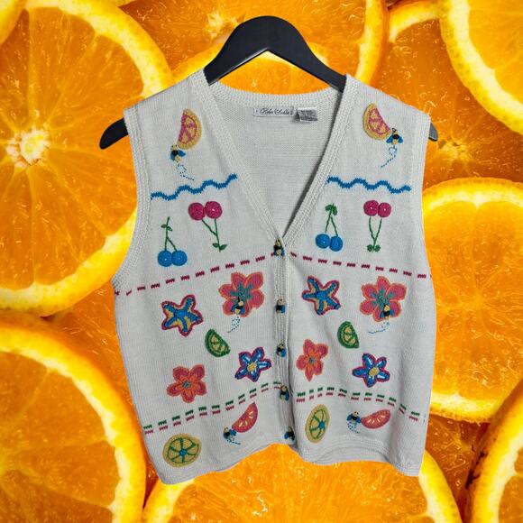 Robin Sinkler Women's White Embroidered Ramie-Cotton Button-Front Vest Size L - Picture 2 of 7